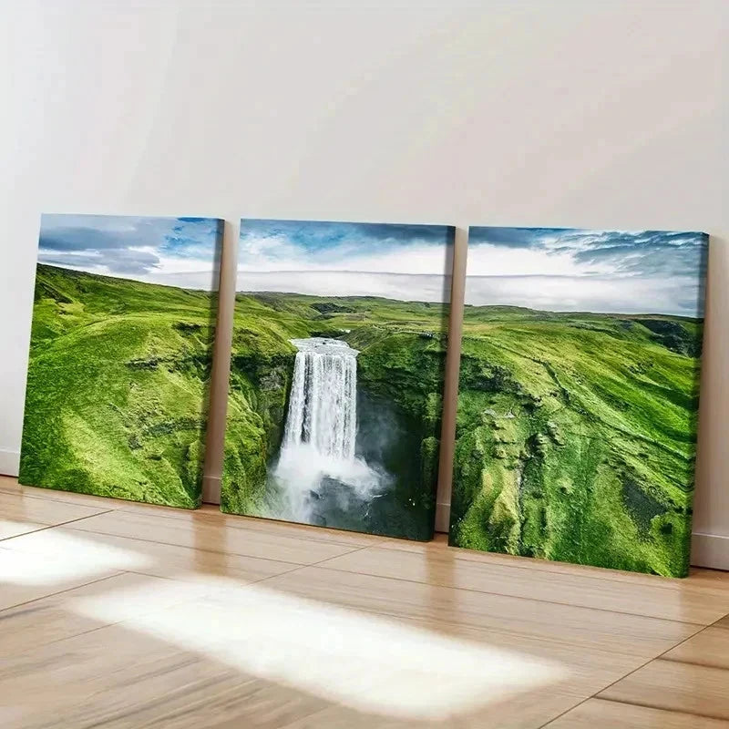 3pcs Waterfall & Natural Green Landscape Wall Art Set Canvas Framed 40x60cm - High Quality Print 100% Australian Made Wall Canvas Ready to Hang - Bella Home Decor