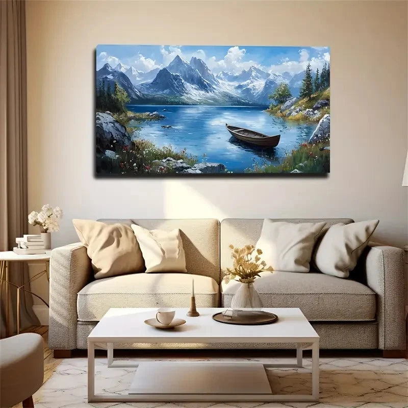 Serene Lake And Mountain Decor Wall Art Canvas Office Home Room Framed 120x60cm