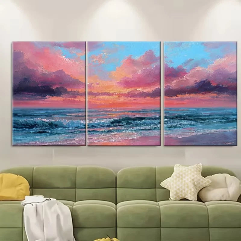 3pcs Sunrise Painting Seascape Metal Print Ready to Hang Art