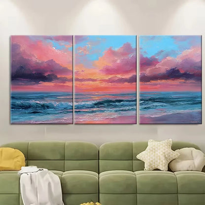 3pcs Sunrise Painting Seascape Metal Print Ready to Hang Art