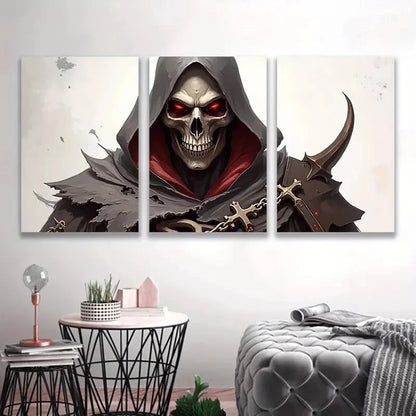 3pcs Gothic Skull with Red Hood & Chains i  Wall Art Set Canvas Framed 40x60cm - High Quality Print 100% Australian Made Wall Canvas Ready to Hang