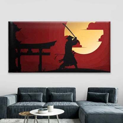Samurai Sunset Silhouette Wall Art Canvas Office Home Room Framed 120x60cm