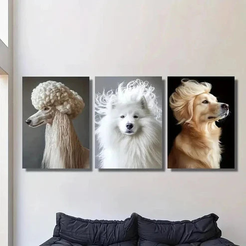 3pcs Elegant Pet Dog Animal Portrait Wall Art Set Canvas Unframed - High Quality Print 100% Australian Made Wall Canvas