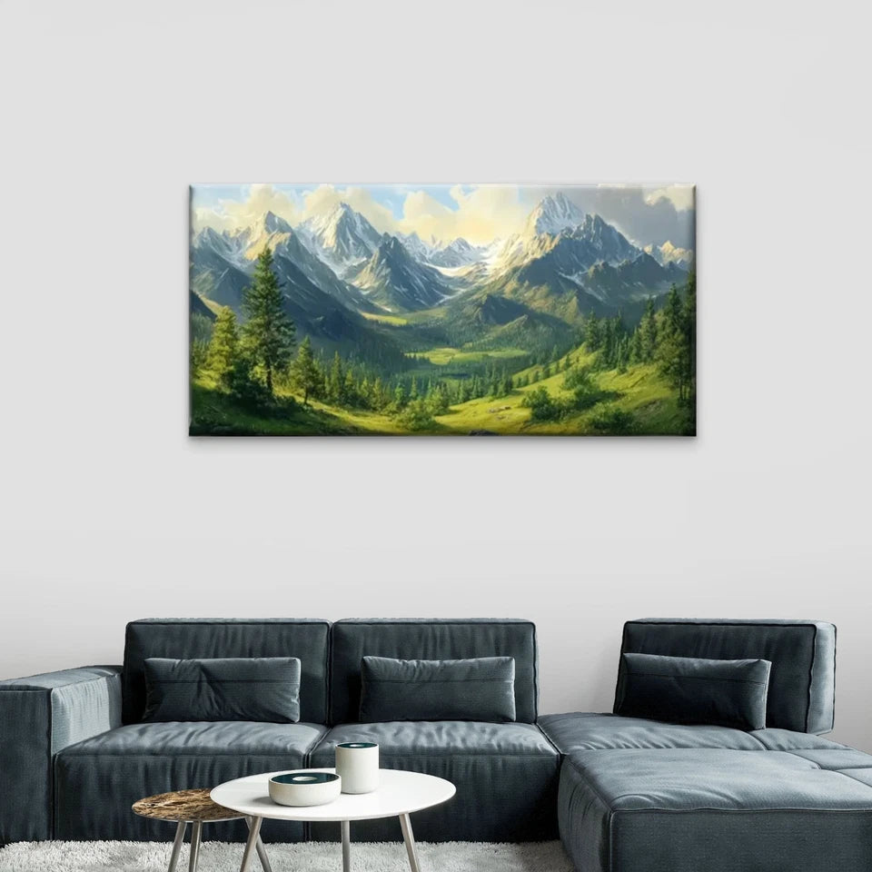 Vibrant Mountain And Forest Wall Art Canvas Office Home Room Framed 120x60cm