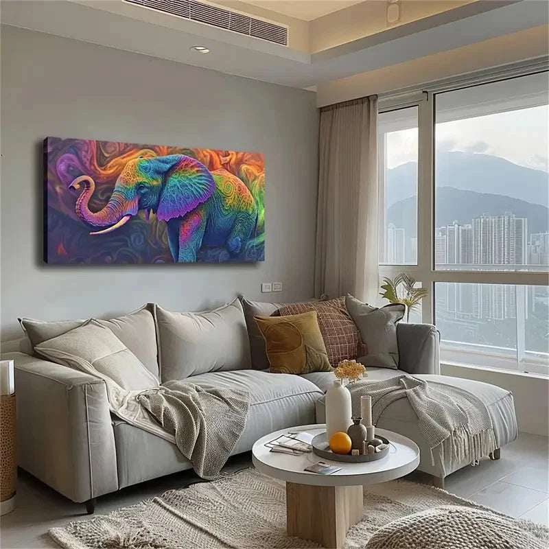 Vibrant Watercolor Elephant Wall Art Canvas Office Home Room Framed 120x60cm - Bella Home Decor