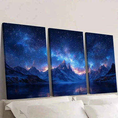 3pcs Snow Mountain Starry Sky Decor Wall Art Canvas Unframed - High Quality Print 100% Australian Made Wall Canvas