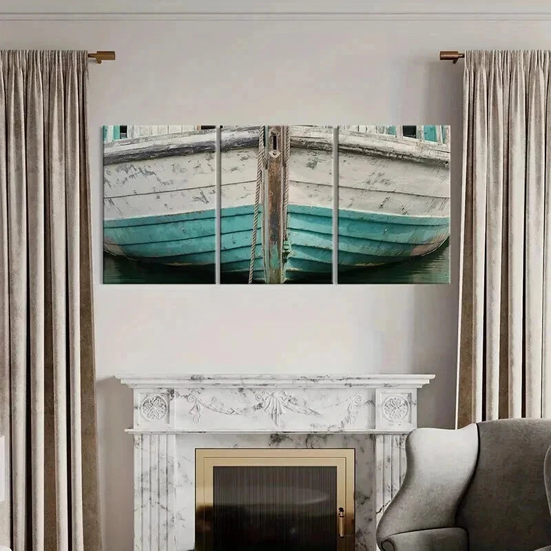 3pcs Vintage Weathered Wooden Boat Wall Art Set Canvas Framed 60x90cm - High Quality Print 100% Australian Made Wall Canvas Ready to Hang - Bella Home Decor