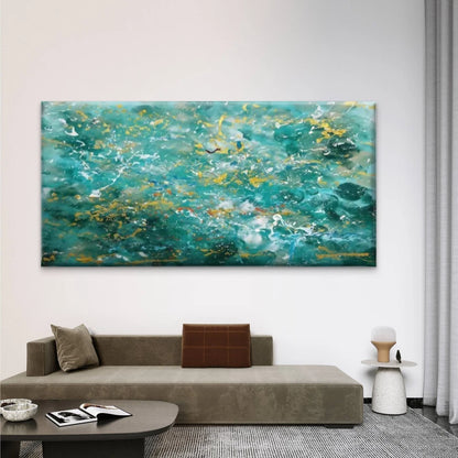 Abstract Teal Blue Green Wall Art Canvas Office Home Room Framed 120x60cm - Bella Home Decor
