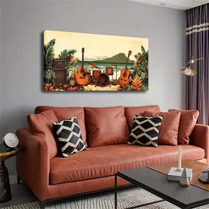 Tropical Beach Music Party Wall Art Canvas Office Home Room Framed 120x60cm