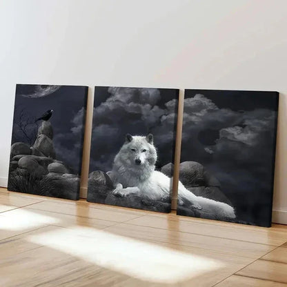 3pcs Wolf Crow Dark Style Vintage Wall Art Set Canvas Unframed - High Quality Print 100% Australian Made Wall Canvas