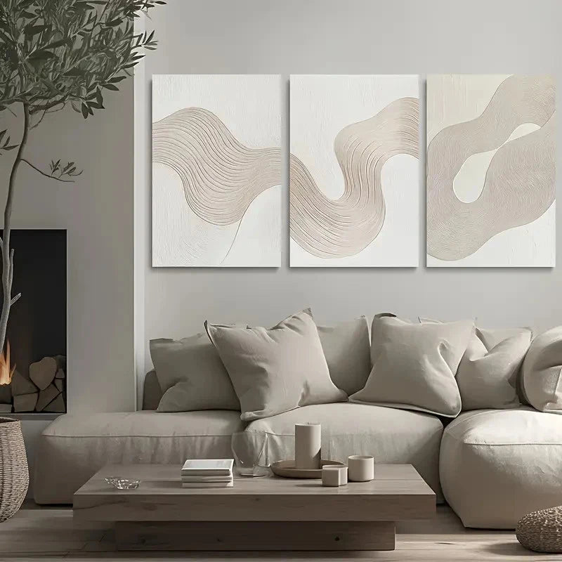 3pcs  White Texture with Irregular  Wall Art Set Canvas Framed 50x70cm - High Quality Print 100% Australian Made Wall Canvas Ready to Hang - Bella Home Decor