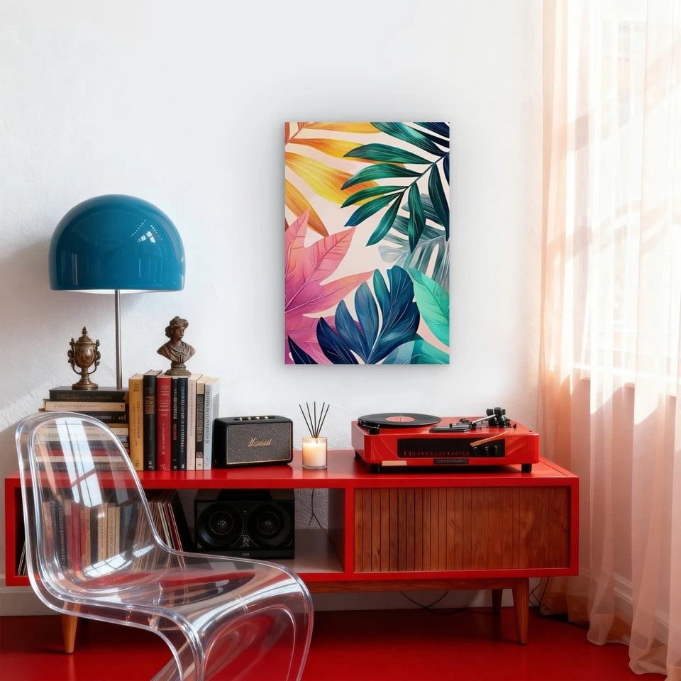 Vibrant Colorful Tropical Leaves 60x90cm Metal Print Ready to Hang