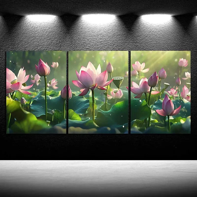 3pcs Lotus Leaves in The Water Metal Print Ready to Hang Art - Bella Home Decor