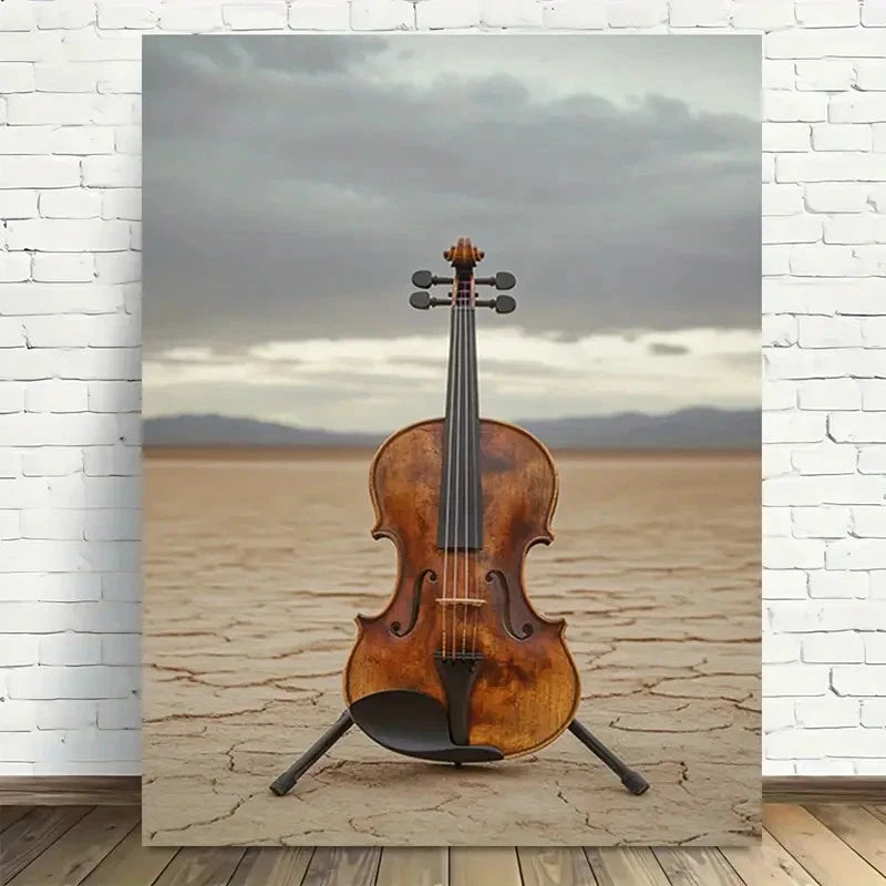 Beautiful Desert Violin Serenity Vintage Painting 40x60cm Metal Print Ready to Hang