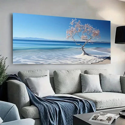 Modern Winter Beach Tree wall canvas office home room framed 120x60cm - Bella Home Decor