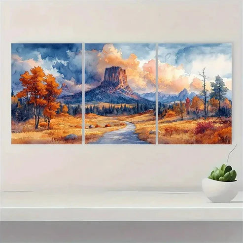 3pcs Devils Tower Wyoming Travel Art National Wall Art Set Canvas Unframed - High Quality Print 100% Australian Made Wall Canvas - Bella Home Decor