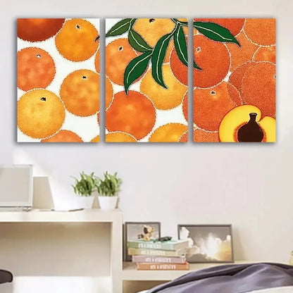 3pcs Orange and Peach Fruit Design Art Wall Art Set Canvas Framed 50x70cm - High Quality Print 100% Australian Made Wall Canvas Ready to Hang