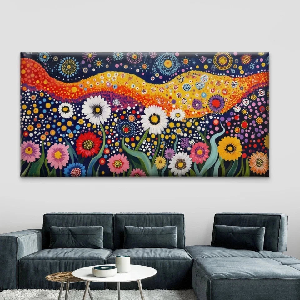 Multicolor Flower Meadow Wall Art Canvas Office Home Room Framed 120x60cm