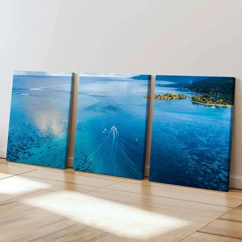 3pcs Sea Ocean Island Boat Modern Wall Art Set Canvas Framed 60x90cm - High Quality Print 100% Australian Made Wall Canvas Ready to Hang - Bella Home Decor