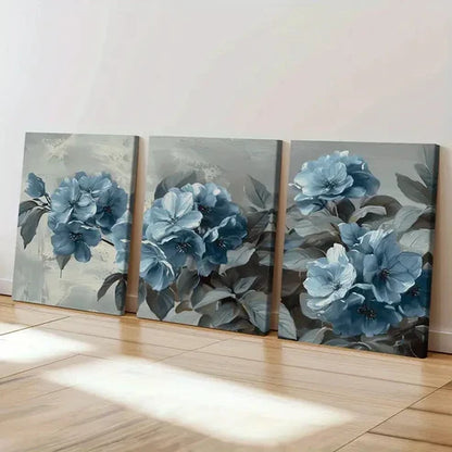 3pcs Abstract Vintage Blue Floral Design Wall Art Canvas Unframed - High Quality Print 100% Australian Made Wall Canvas