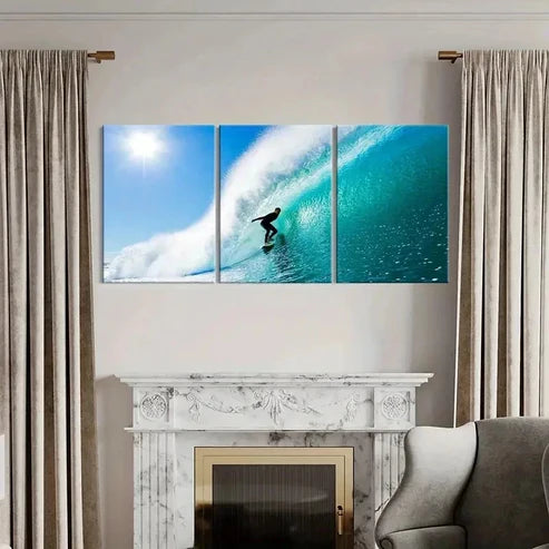 3pcs Man Surfing In the Sea Sport Modern Wall Art Canvas Unframed - High Quality Print 100% Australian Made Wall Canvas