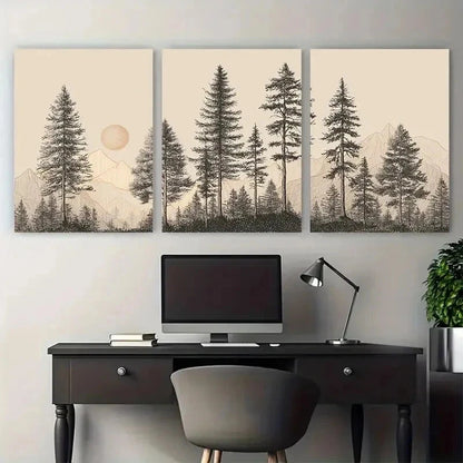3pcs Neutral Beige Black Line Landscape Perfect Wall Art Set Canvas Framed 50x70cm - High Quality Print 100% Australian Made Wall Canvas Ready to Hang