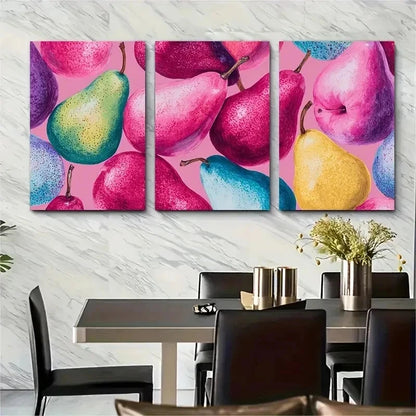 3pcs Vibrant Pink Pear Modern Decor Perfect Wall Art Set Canvas Framed 50x70cm - High Quality Print 100% Australian Made Wall Canvas Ready to Hang