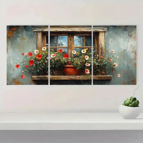 3pcs Charming Flower Pot Garden Art GA Wall Art Set Canvas Unframed - High Quality Print 100% Australian Made Wall Canvas