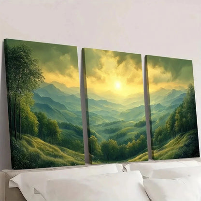 3pcs Green Countryside Vibrant Nature Scene Wall Art Set Canvas Framed 60x90cm - High Quality Print 100% Australian Made Wall Canvas Ready to Hang - Bella Home Decor