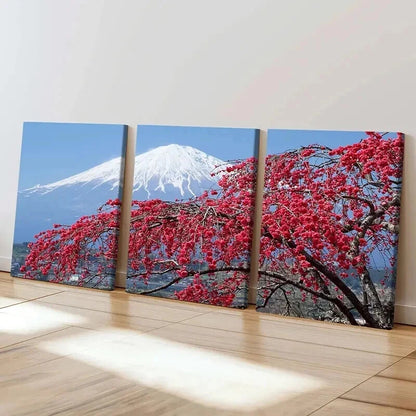 3pcs Japanese Mount Fuji with Vibrant Red Cherry Wall Art Set Canvas Framed 50x70cm - High Quality Print 100% Australian Made Wall Canvas Ready to Hang - Bella Home Decor