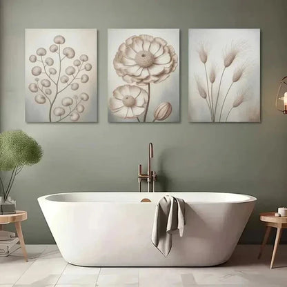 3pcs Large Flower, Leaves & Pampas Grass  Wall Art Set Canvas Unframed - High Quality Print 100% Australian Made Wall Canvas