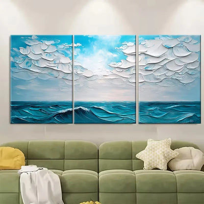 3pcs Sky And Sea Painting, Large Ocean Metal Print Ready to Hang Art