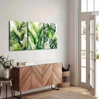 3pcs Vibrant Tropical Green Leaf Deco  Wall Art Set Canvas Unframed - High Quality Print 100% Australian Made Wall Canvas