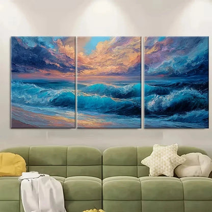 3pcs Dusk Evening Sunset Blue Sea Wall Art Set Canvas Framed 50x70cm – High Quality Print 100% Australian Made Wall Canvas Ready to Hang - Bella Home Decor