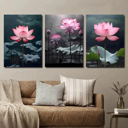 3pcs Pink Lotus Leaf Decoration Wall Art Canvas Unframed - High Quality Print 100% Australian Made Wall Canvas