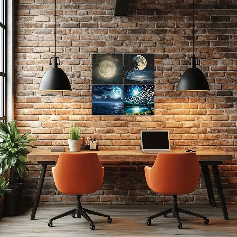 4pcs Seascape Tree Branch Picture Wall Art Canvas Framed