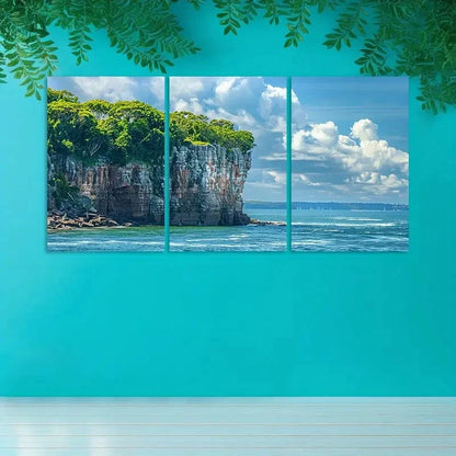 3pcs Rocky Shore at Swan Island Sydney AUS  Wall Art Set Canvas Framed 50x70cm - High Quality Print 100% Australian Made Wall Canvas Ready to Hang