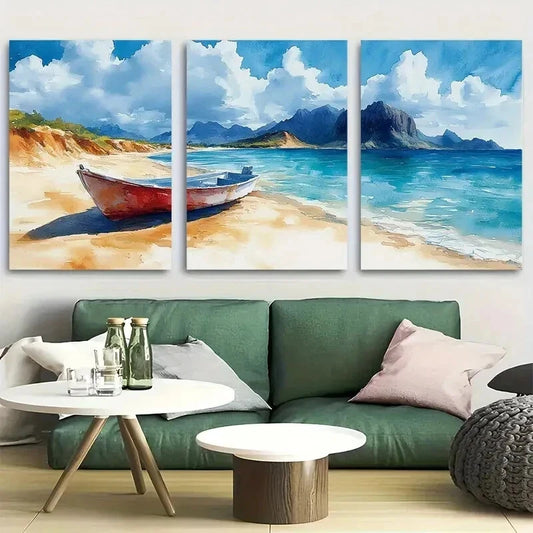 3pcs Spanish Island, Galapagos, Watercolor Wall Art Set Canvas Framed 50x70cm - High Quality Print 100% Australian Made Wall Canvas Ready to Hang - Bella Home Decor
