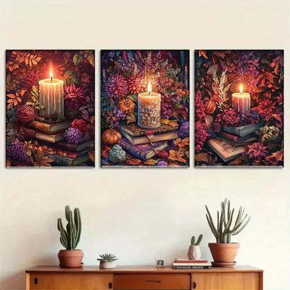 3 PCS Vibrant Blossoming Flowers Autumn-Themed Wall Art Set Canvas Unframed - High Quality Print 100% Australian Made Wall Canvas - Bella Home Decor