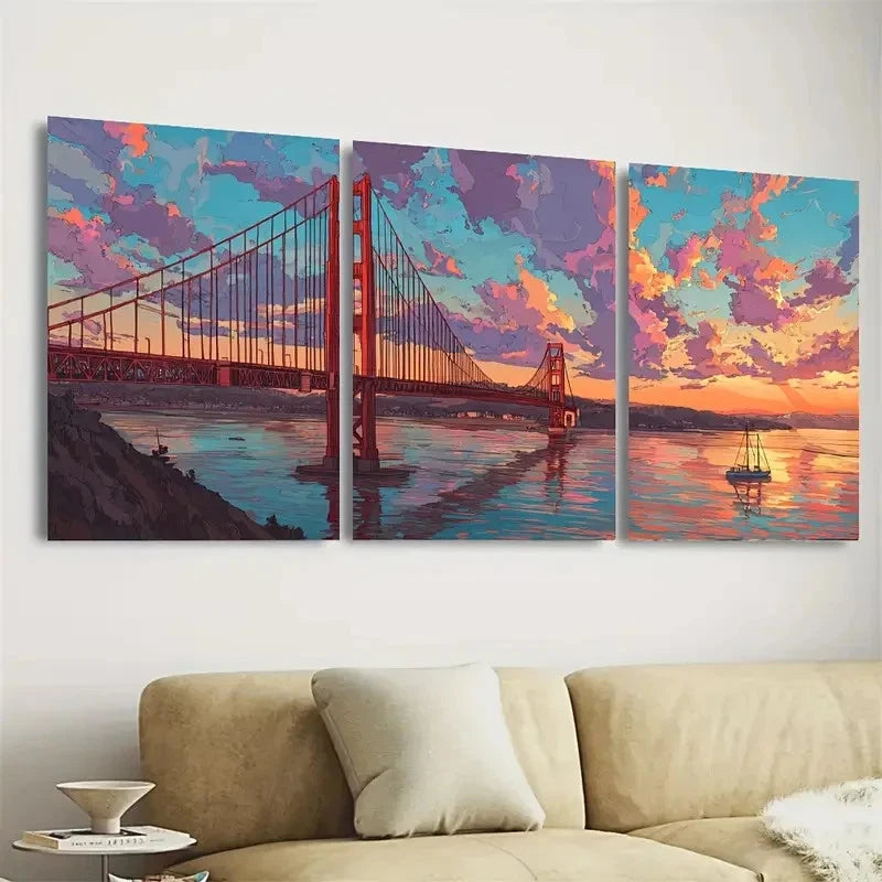 3pcs California Sunset Housewarming Gift Wall Art Set Canvas Framed 40x60cm - High Quality Print 100% Australian Made Wall Canvas Ready to Hang - Bella Home Decor