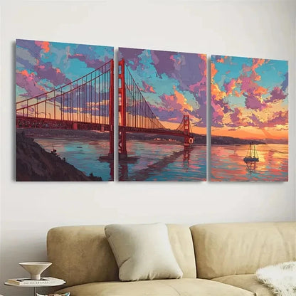 3pcs California Sunset Housewarming Gift Wall Art Set Canvas Framed 40x60cm - High Quality Print 100% Australian Made Wall Canvas Ready to Hang - Bella Home Decor