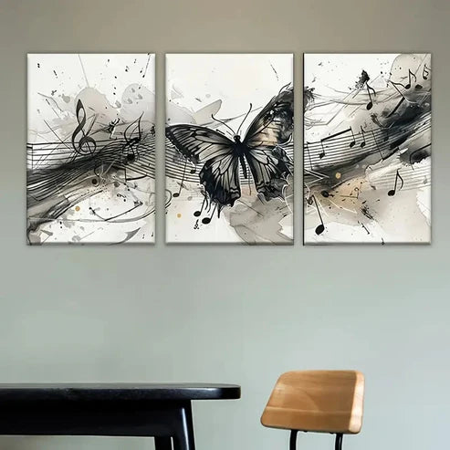 3pcs Butterfly with Music Notes Wall Art Set Canvas Unframed - High Quality Print 100% Australian Made Wall Canvas