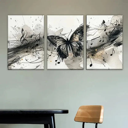 3pcs Butterfly with Music Notes Wall Art Set Canvas Unframed - High Quality Print 100% Australian Made Wall Canvas