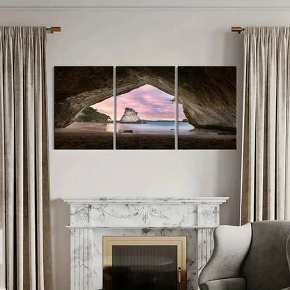 3pcs Seaside Cave Sea Sunset Modern Wall Art Canvas Unframed - High Quality Print 100% Australian Made Wall Canvas