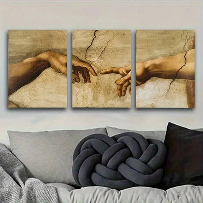 3pcs Hands Across The Divide Vintage Wall Art Set Canvas Framed 60x90cm - High Quality Print 100% Australian Made Wall Canvas Ready to Hang - Bella Home Decor