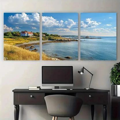 3pcs Rhode Island Coastal Vibrant Perfect Wall Art Set Canvas Framed 50x70cm - High Quality Print 100% Australian Made Wall Canvas Ready to Hang