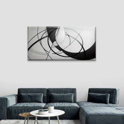 Black White Circular Design Wall Art Canvas Office Home Room Framed 120x60cm - Bella Home Decor