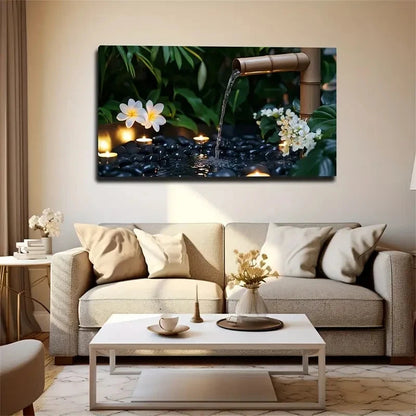 Serene Japanese Garden Black Wall Art Canvas Office Home Room Framed 120x60cm