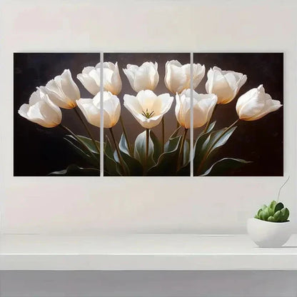3pcs White Tulips with Black WE Wall Art Set Canvas Unframed - High Quality Print 100% Australian Made Wall Canvas - Bella Home Decor