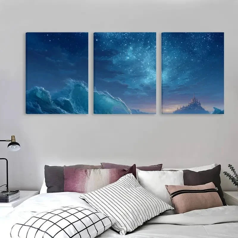 3pcs Blue Planet with Huge Waves Art    Wall Art Set Canvas Framed 60x90cm - High Quality Print 100% Australian Made Wall Canvas Ready to Hang - Bella Home Decor